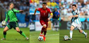 Neuer, Ronaldo e Messi (Getty Images)